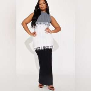 Fashion Nova Gray, White, and Black Maxi Dress